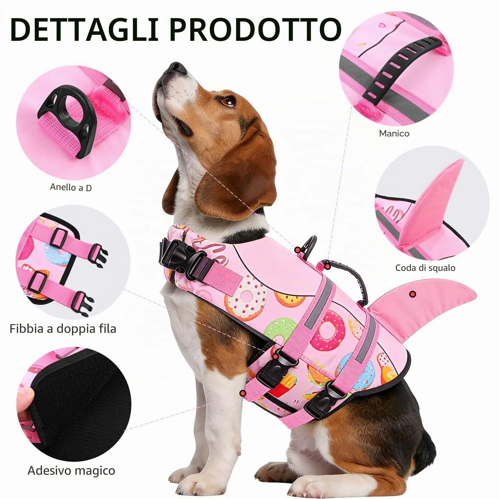 CITÉTOILE Giubbotto Salvagente per Cane Ripstop Regolabile, Rosa-Ciambella, XL - immagine 2