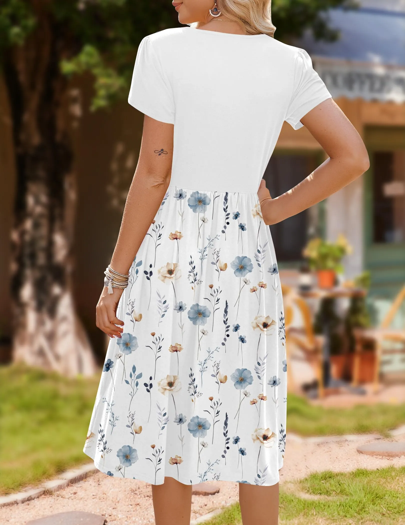 Zeagoo Abito Midi Estivo da Donna con Scollo Rotondo, Manica Corta e Motivo Floreale - immagine 5