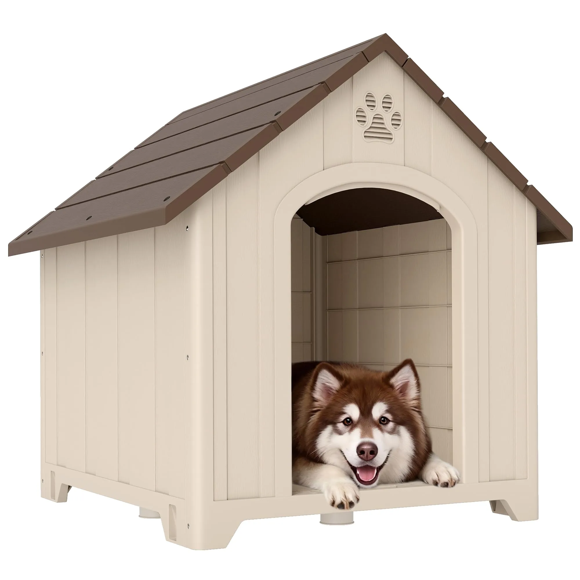PawHut Cuccia per Cani da Esterno, Taglia Grande e XL, 102x94x103 cm, Beige - immagine 1