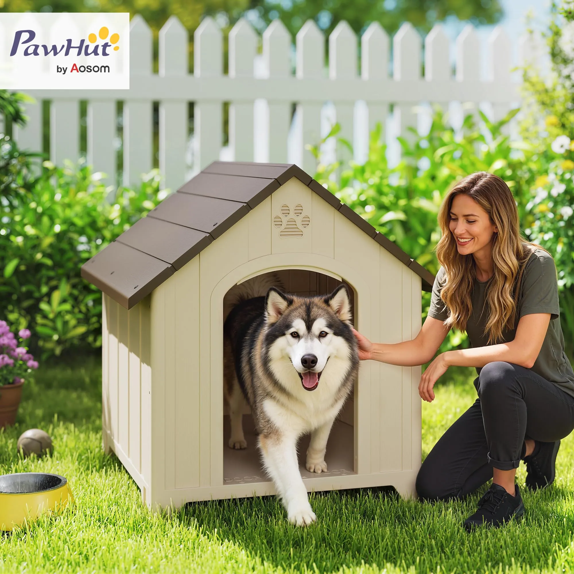 PawHut Cuccia per Cani da Esterno, Taglia Grande e XL, 102x94x103 cm, Beige - immagine 2