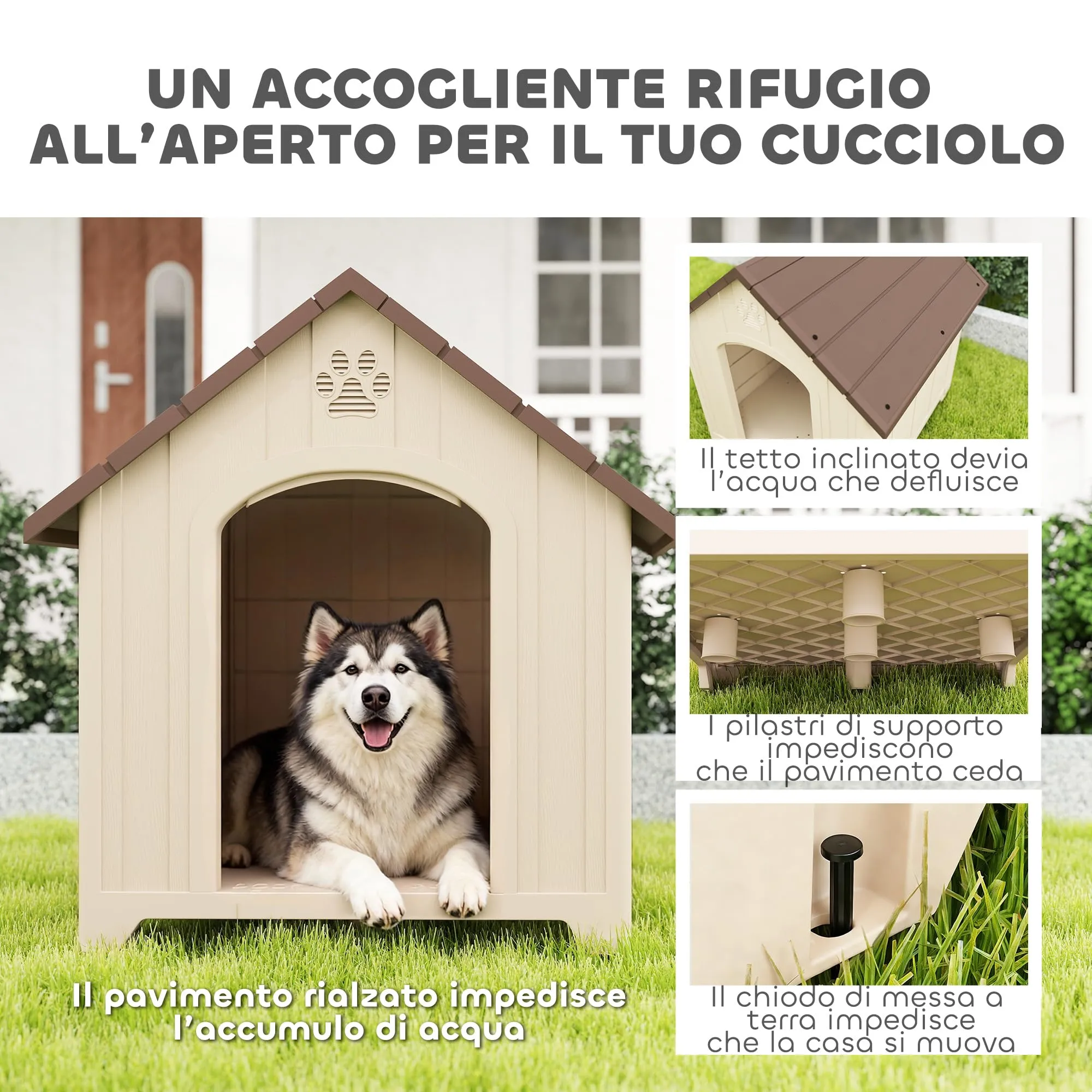 PawHut Cuccia per Cani da Esterno, Taglia Grande e XL, 102x94x103 cm, Beige - immagine 3