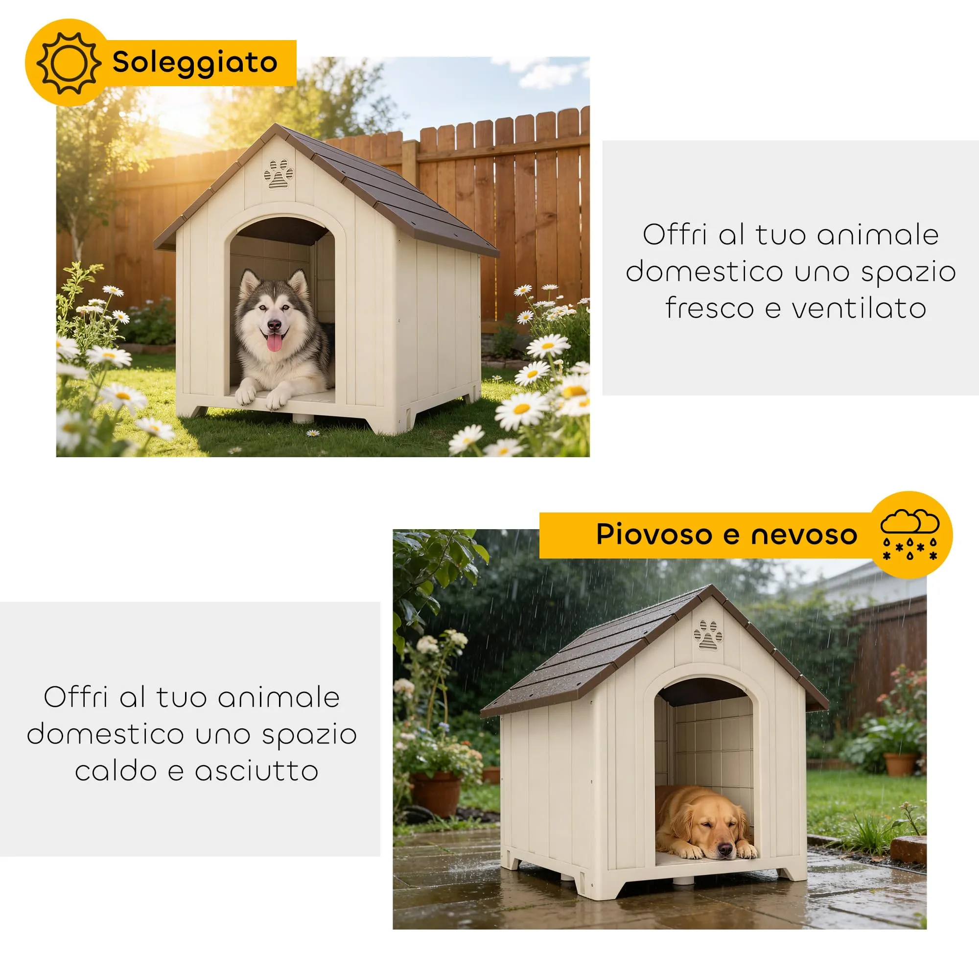 PawHut Cuccia per Cani da Esterno, Taglia Grande e XL, 102x94x103 cm, Beige - immagine 5
