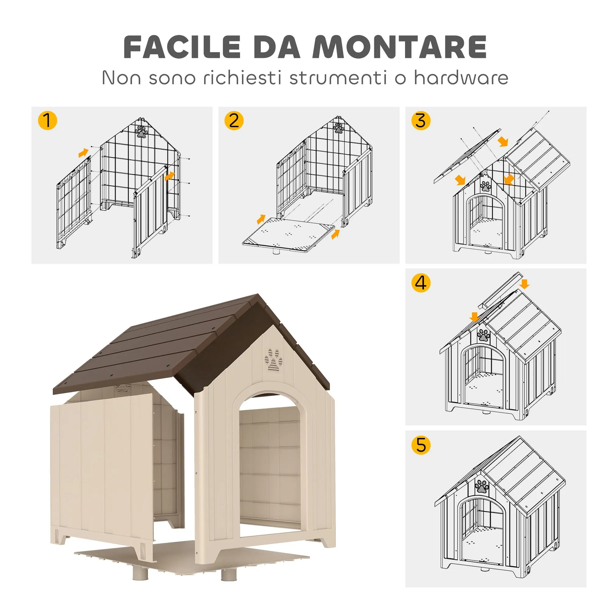 PawHut Cuccia per Cani da Esterno, Taglia Grande e XL, 102x94x103 cm, Beige - immagine 6