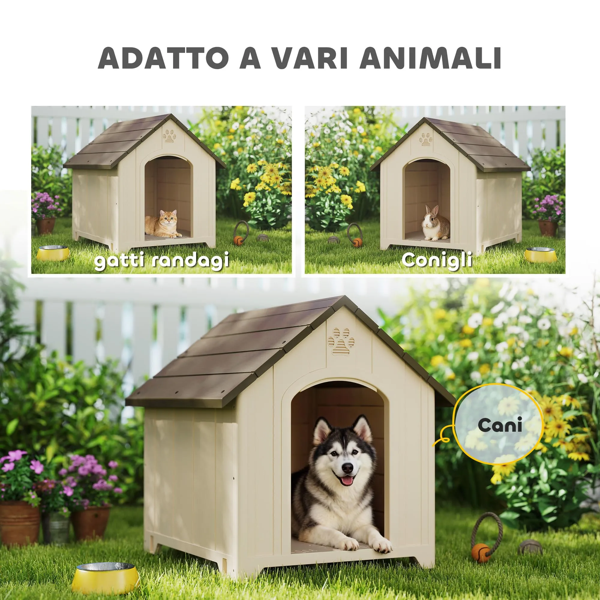 PawHut Cuccia per Cani da Esterno, Taglia Grande e XL, 102x94x103 cm, Beige - immagine 8