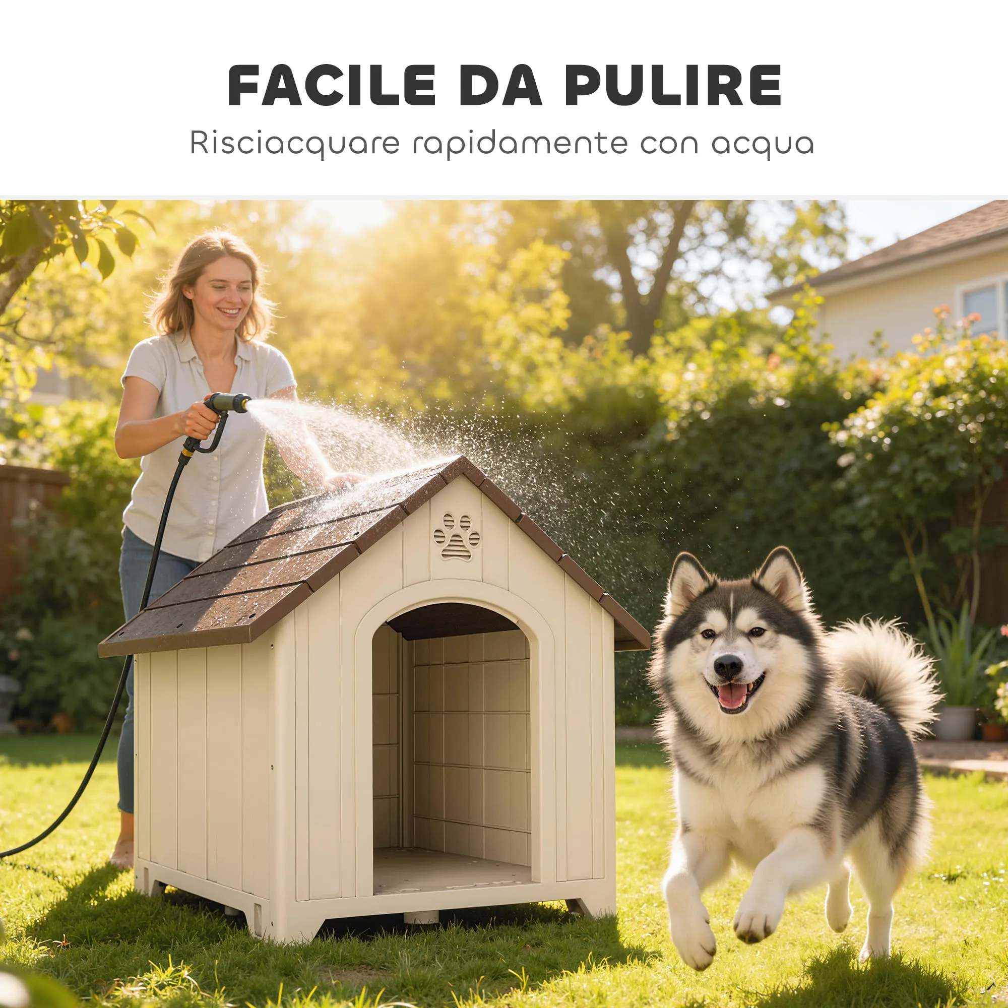 PawHut Cuccia per Cani da Esterno, Taglia Grande e XL, 102x94x103 cm, Beige - immagine 9