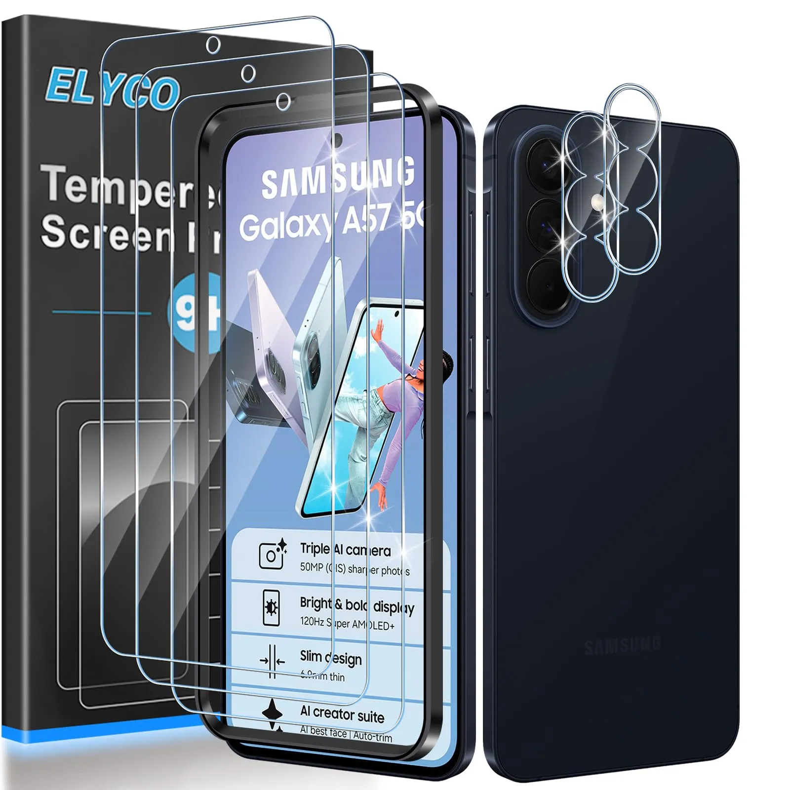 ELYCO Vetro Temperato per Samsung Galaxy A57 5G, 3+2 Pezzi - immagine 1