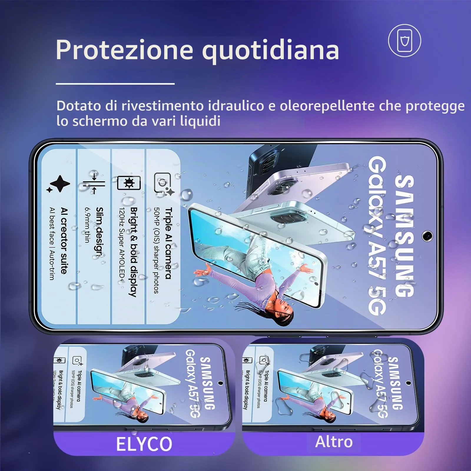 ELYCO Vetro Temperato per Samsung Galaxy A57 5G, 3+2 Pezzi - immagine 2