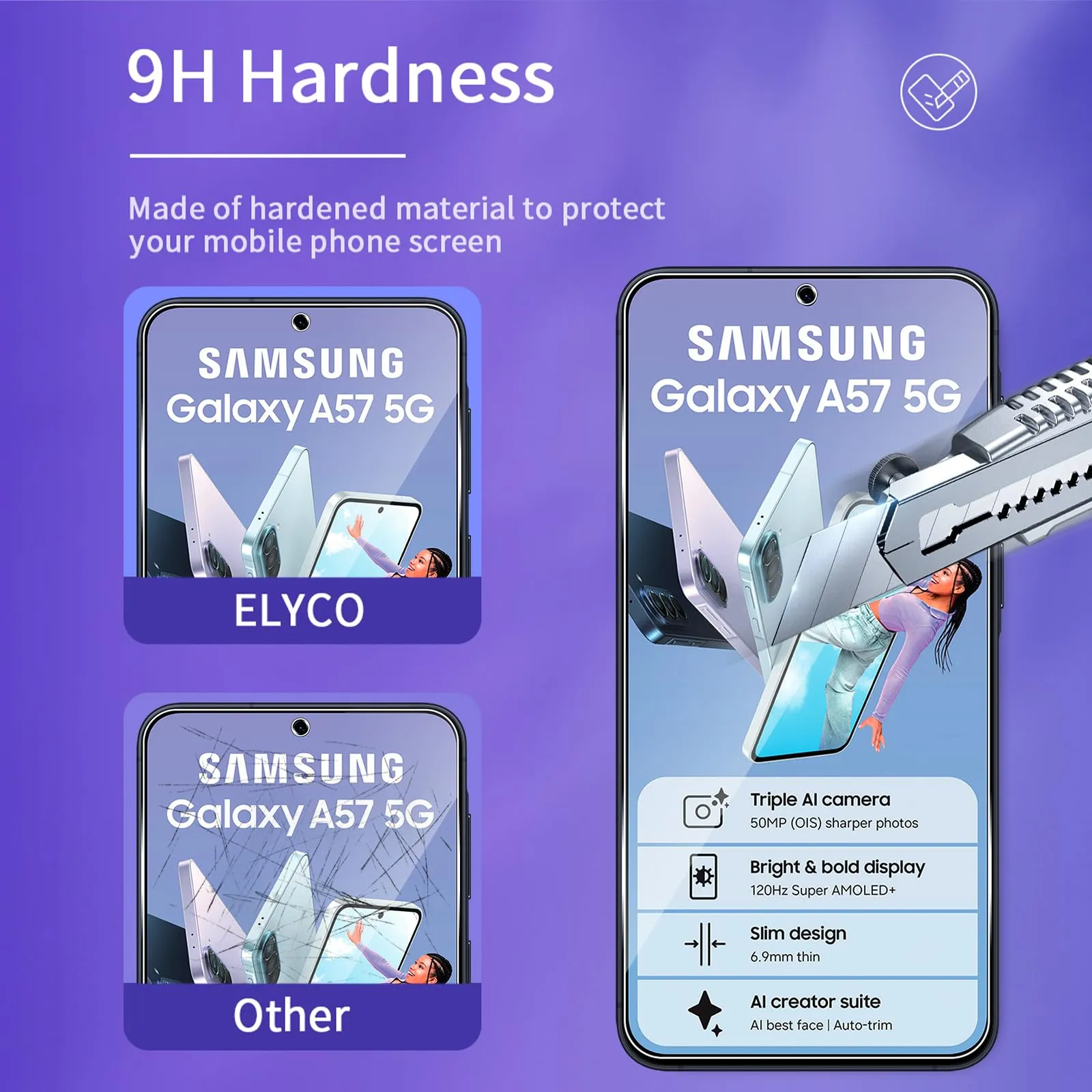 ELYCO Vetro Temperato per Samsung Galaxy A57 5G, 3+2 Pezzi - immagine 3