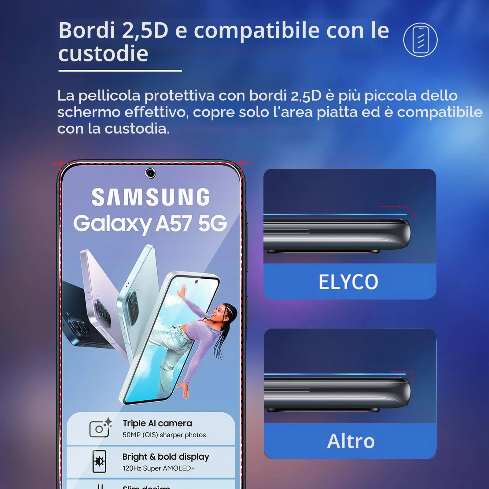 ELYCO Vetro Temperato per Samsung Galaxy A57 5G, 3+2 Pezzi - immagine 5