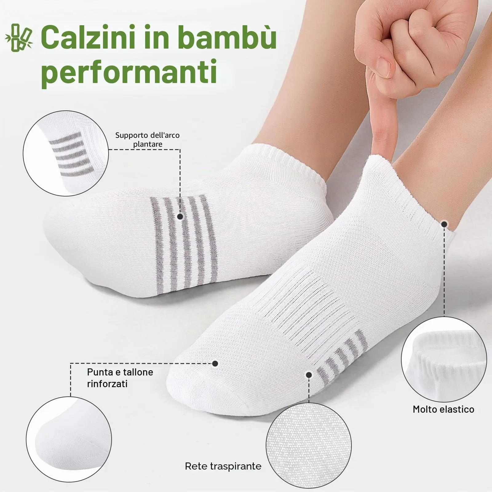 Effeet Calzini Corti Donna in Bambù, Sportivi Traspiranti in Spugna, 6/12 Paia - immagine 3