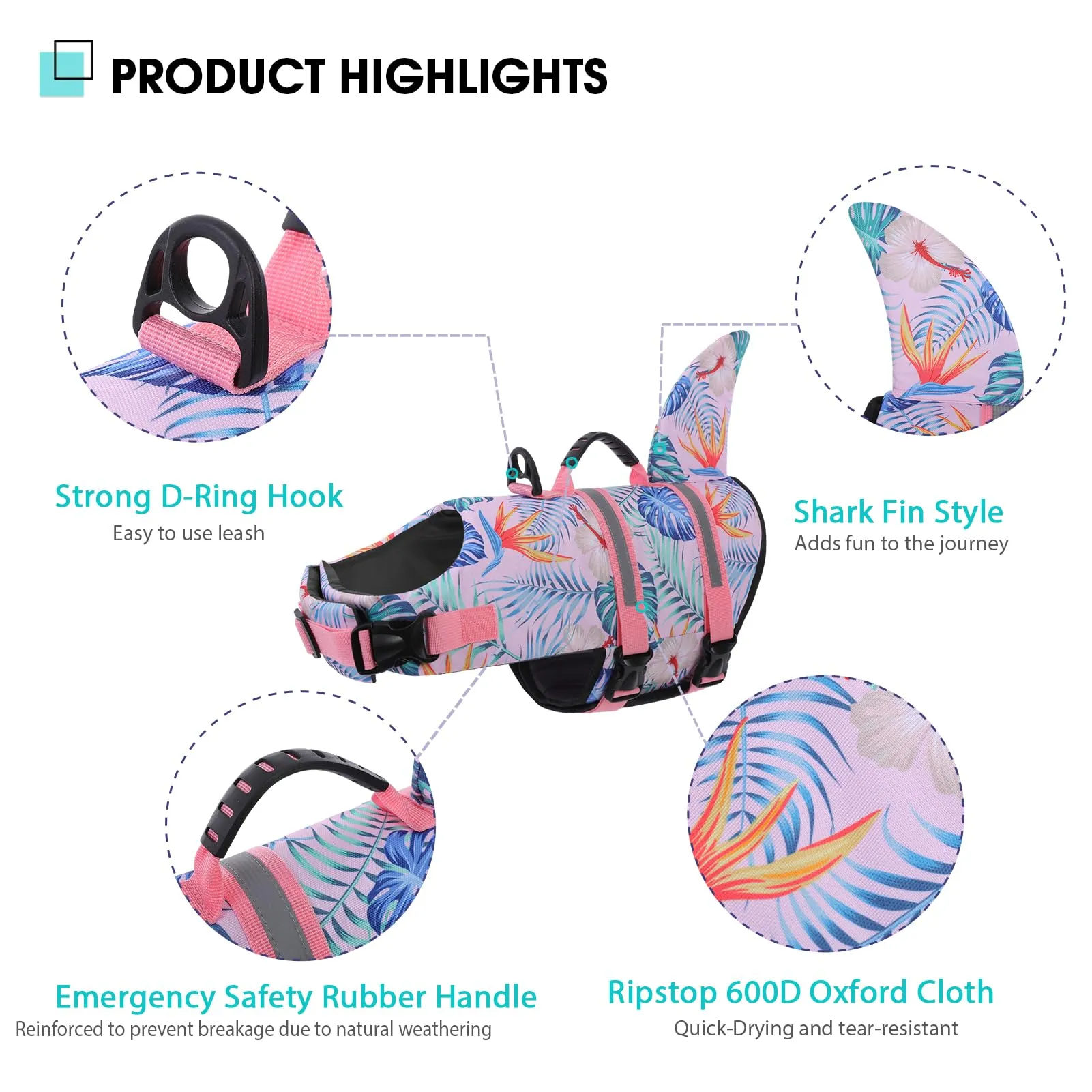 Queenmore Giubbotto Salvagente per Cani, Ripstop, HawaiiPink, L - immagine 4