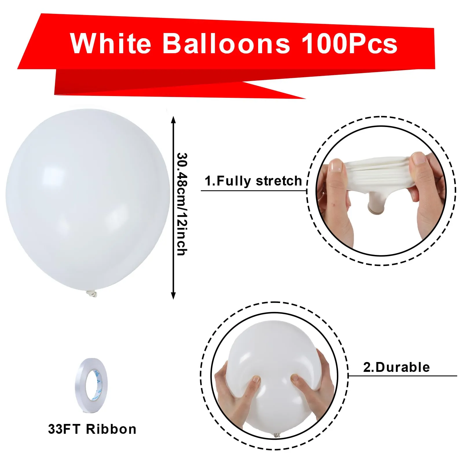 fairymaiden Palloncini Bianchi in Lattice, 100 Pezzi, 12 Pollici - immagine 2