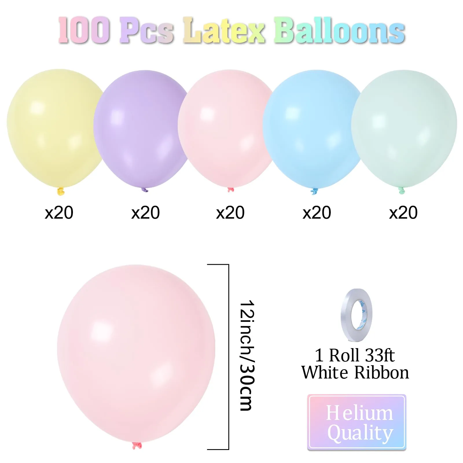 fairymaiden Palloncini Pastello Macaron, 100 Pezzi, 12 Pollici - immagine 3
