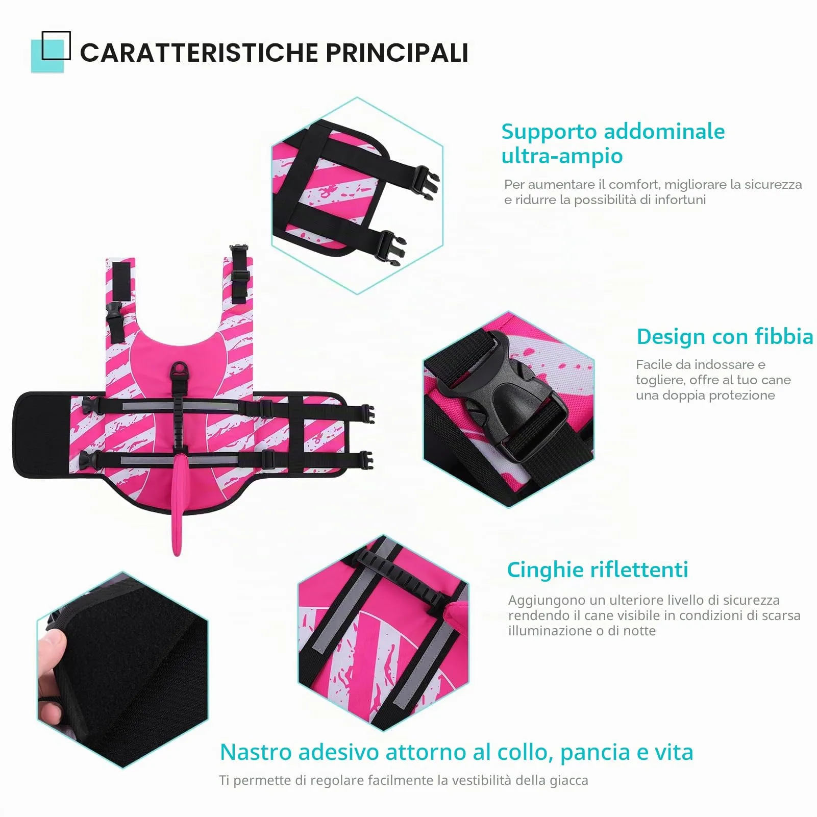 Queenmore Salvagente Cane Squalo, Giubbotto Salvataggio per Piscina e Mare, Pinkwhite, XL - immagine 5