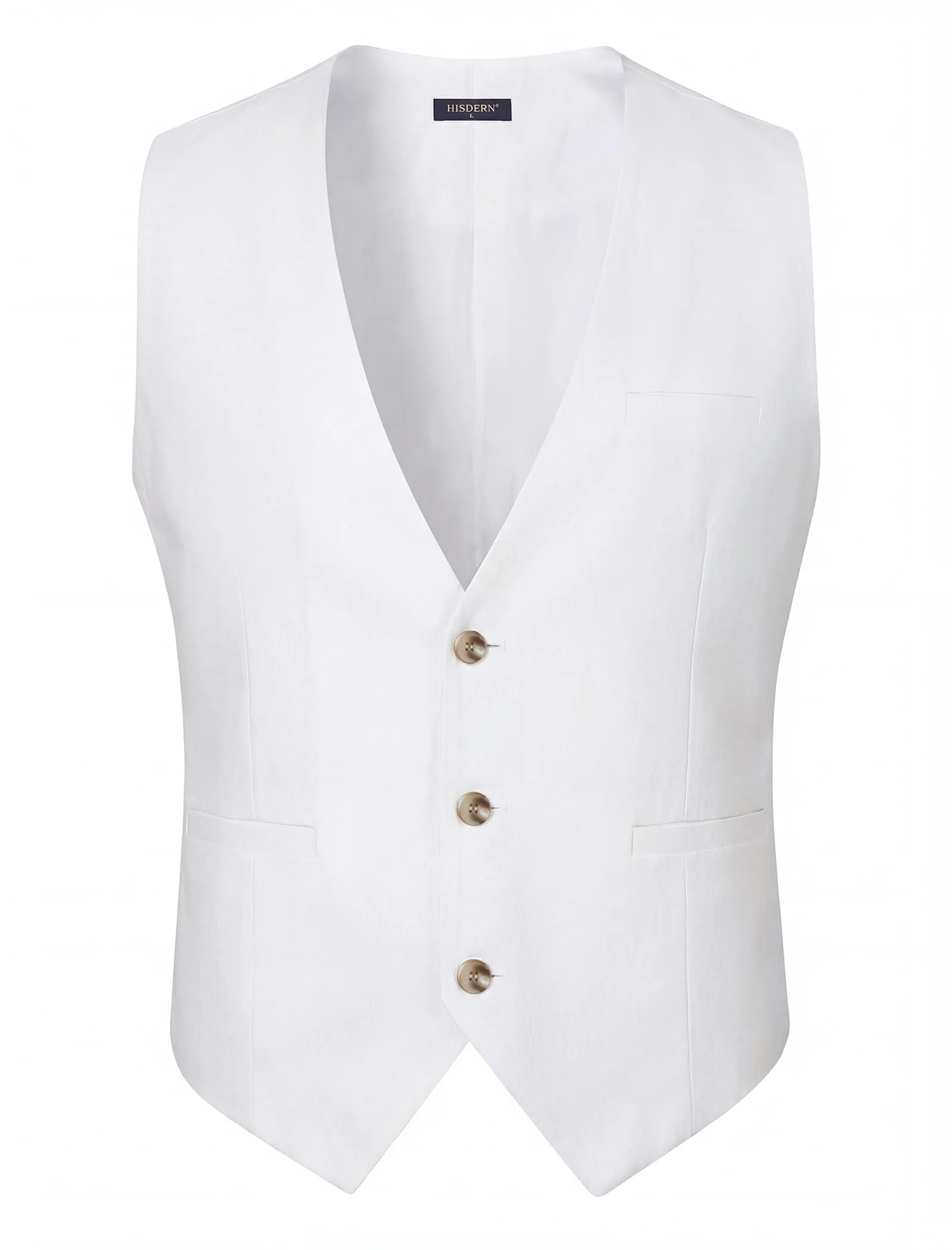 HISDERN Gilet da uomo in cotone e lino Bianco M - immagine 6