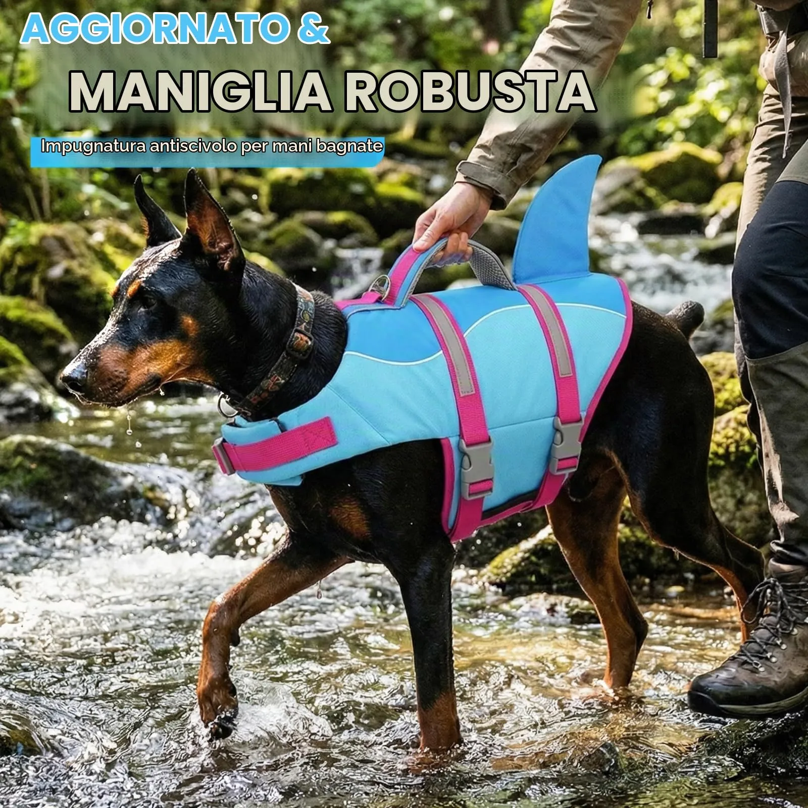 AOFITEE Giubbotto Salvagente per Cani con Pinna di Squalo, Blu, Taglia M - immagine 2