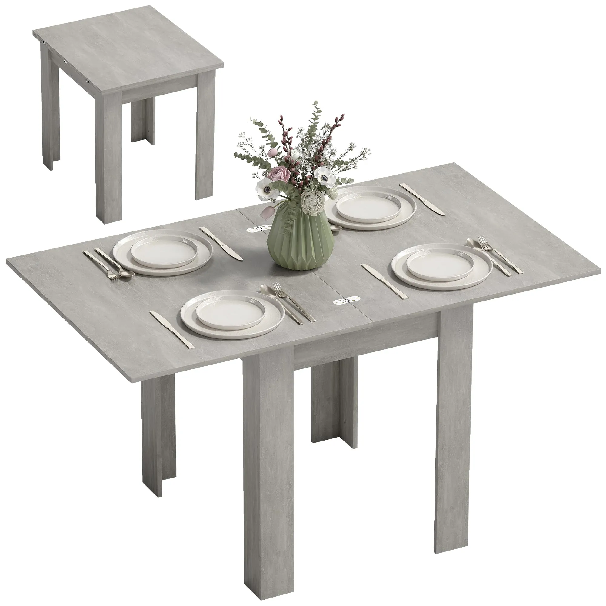 HOMCOM Tavolo da Pranzo Allungabile 70-140cm per 4-6 Persone, Grigio Effetto Legno - immagine 1