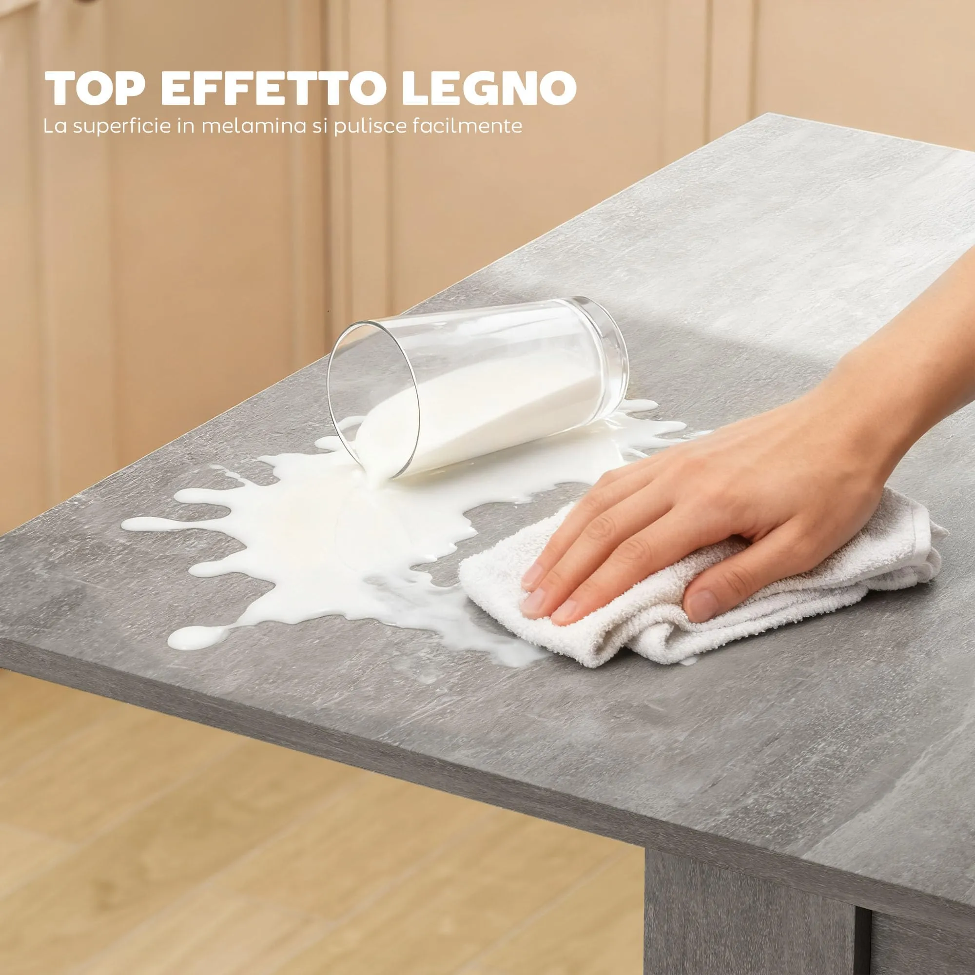 HOMCOM Tavolo da Pranzo Allungabile 70-140cm per 4-6 Persone, Grigio Effetto Legno - immagine 5
