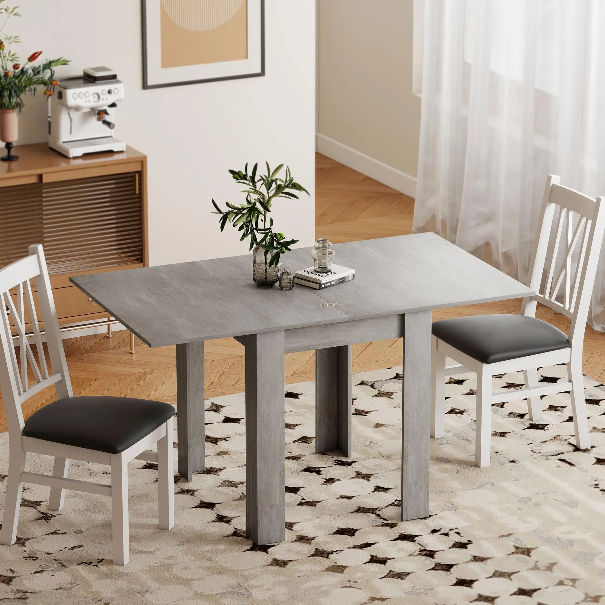 HOMCOM Tavolo da Pranzo Allungabile 70-140cm per 4-6 Persone, Grigio Effetto Legno - immagine 8