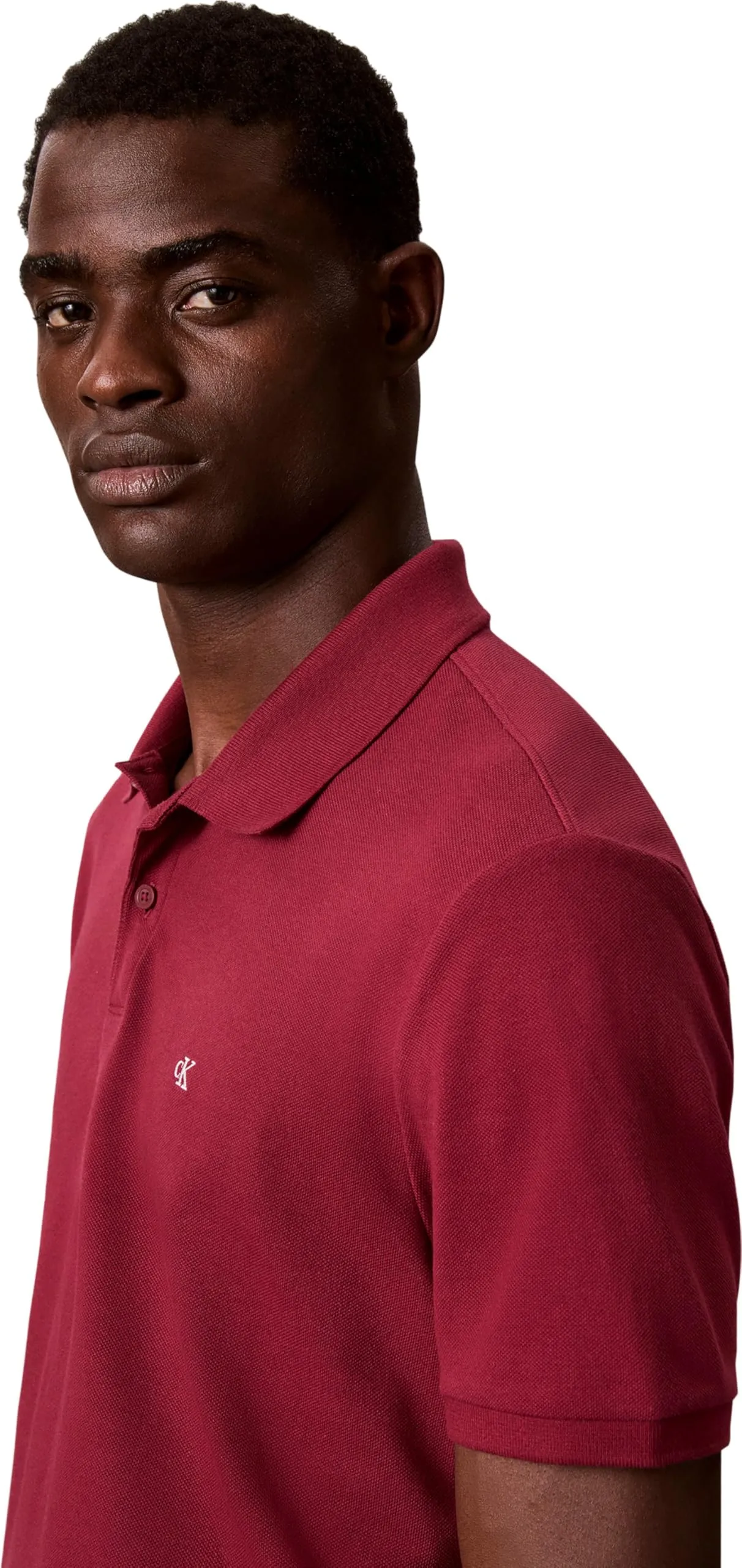 Calvin Klein Polo da Uomo in piqué monogramma LV040EM269, Rosso (Rododendro), M - immagine 6