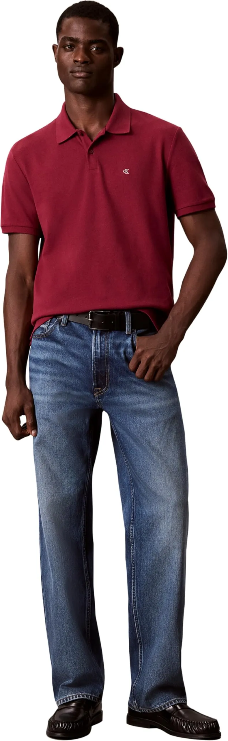 Calvin Klein Polo da Uomo in piqué monogramma LV040EM269, Rosso (Rododendro), S - immagine 4
