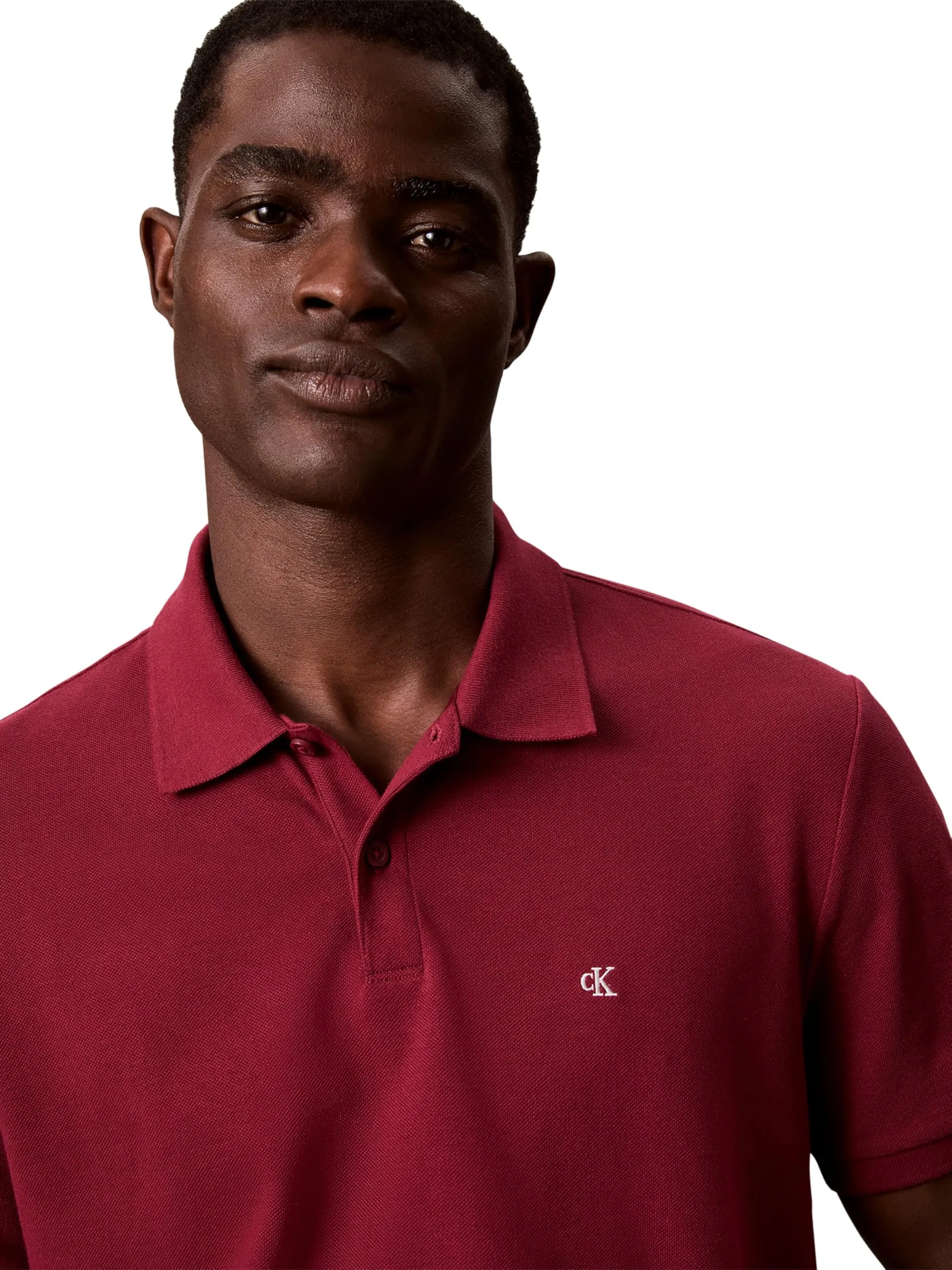 Calvin Klein Polo da Uomo in Piqué Monogramma LV040EM269, Rosso (Rododendro), 3XL Plus - immagine 3