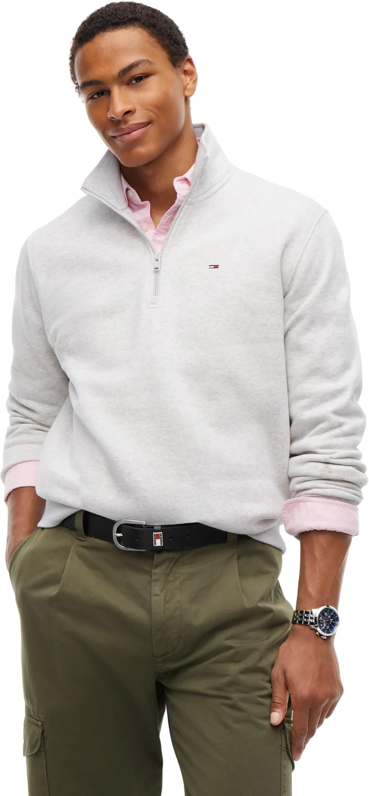 Tommy Jeans Felpa Uomo Mezza Zip, Grigio Ghiaccio, L - immagine 1