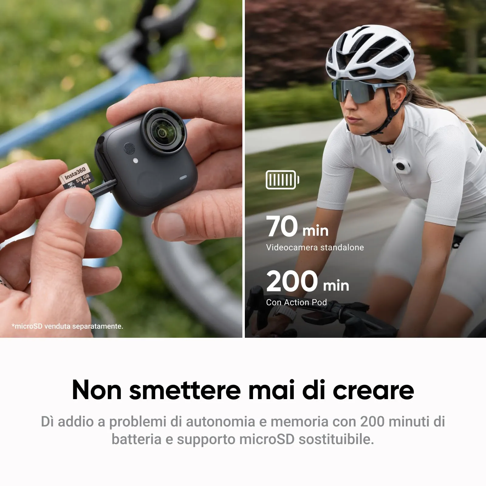 Insta360 GO Ultra Pack Bianco Artico - Action Cam Mini 4K, FlowState, Impermeabile 10m - immagine 8