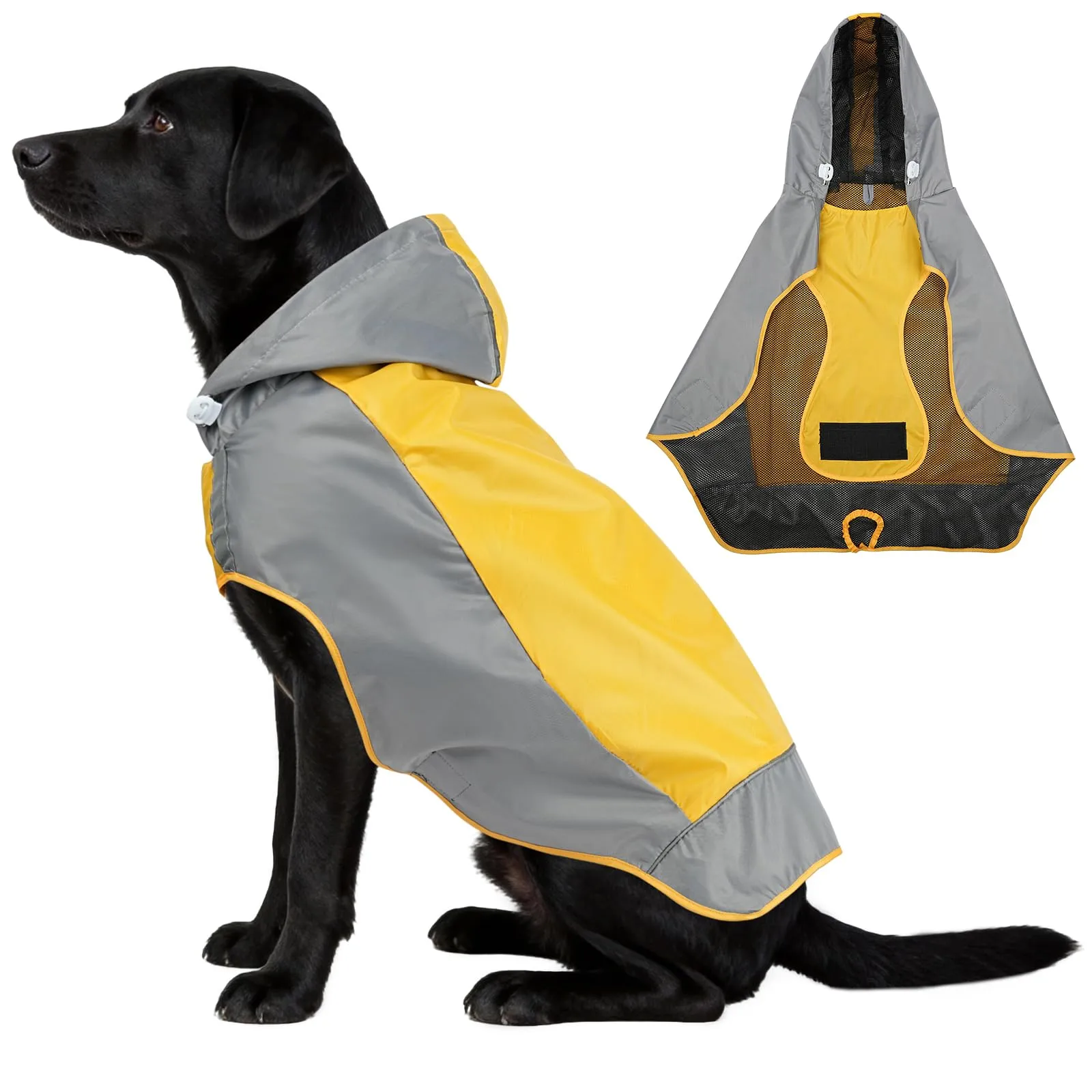 AOOWU Impermeabile per Cani con Cappuccio e Riflettenti, Giallo, Taglia M - immagine 1