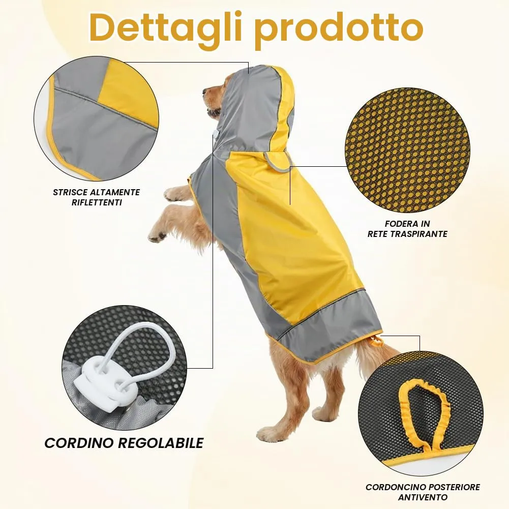 AOOWU Impermeabile per Cani con Cappuccio e Riflettenti, Giallo, Taglia M - immagine 2