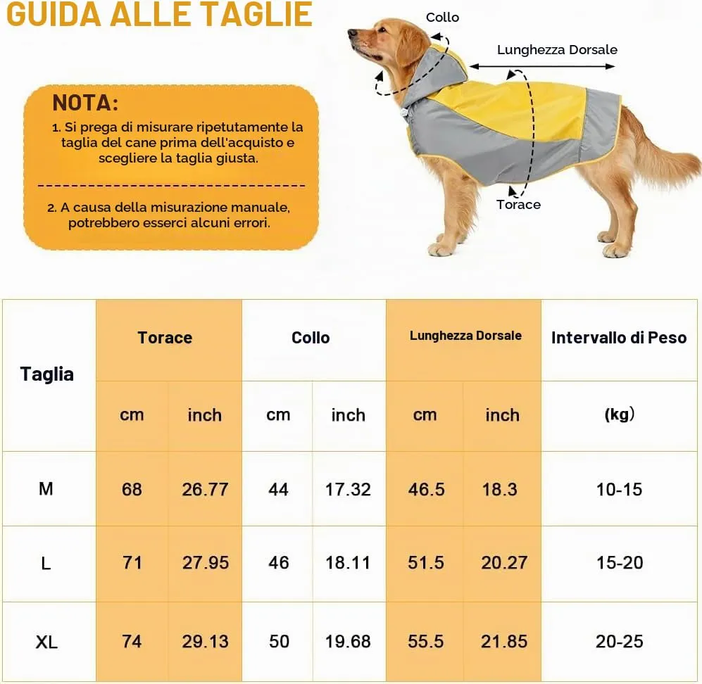 AOOWU Impermeabile per Cani con Cappuccio e Riflettenti, Giallo, Taglia M - immagine 5