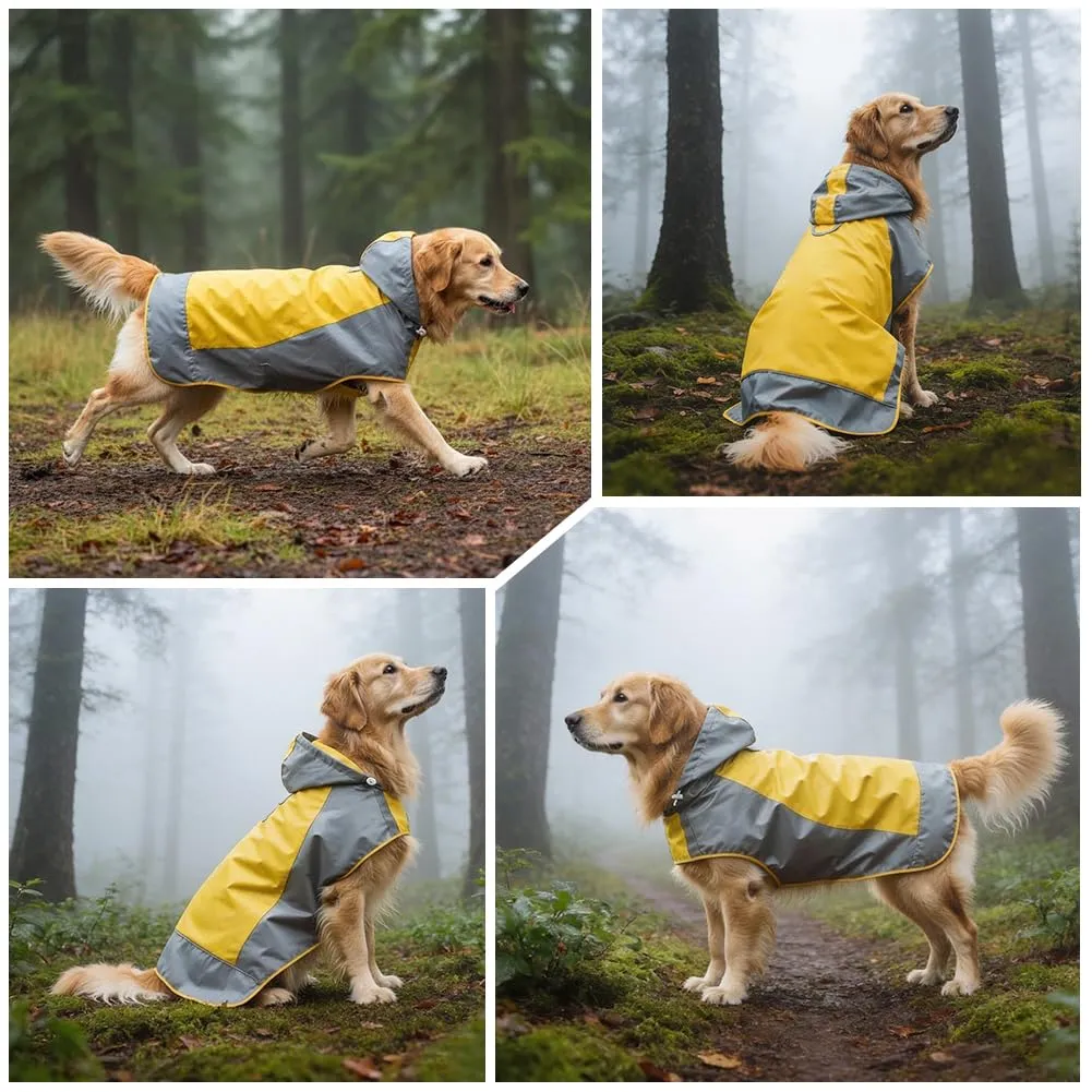 AOOWU Impermeabile per Cani con Cappuccio e Riflettenti, Giallo, Taglia M - immagine 7
