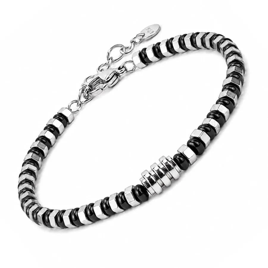 SAGA GIOIELLI Bracciale Uomo in Acciaio Inossidabile Regolabile 17,5 + 3,5 cm Nero-Argento - immagine 1