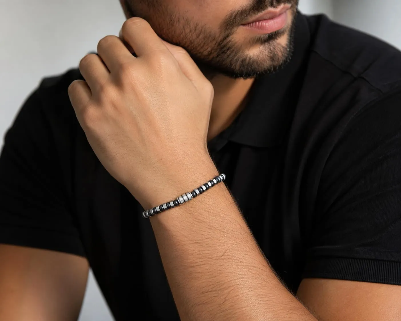 SAGA GIOIELLI Bracciale Uomo in Acciaio Inossidabile Regolabile 17,5 + 3,5 cm Grigio-Argento - immagine 2