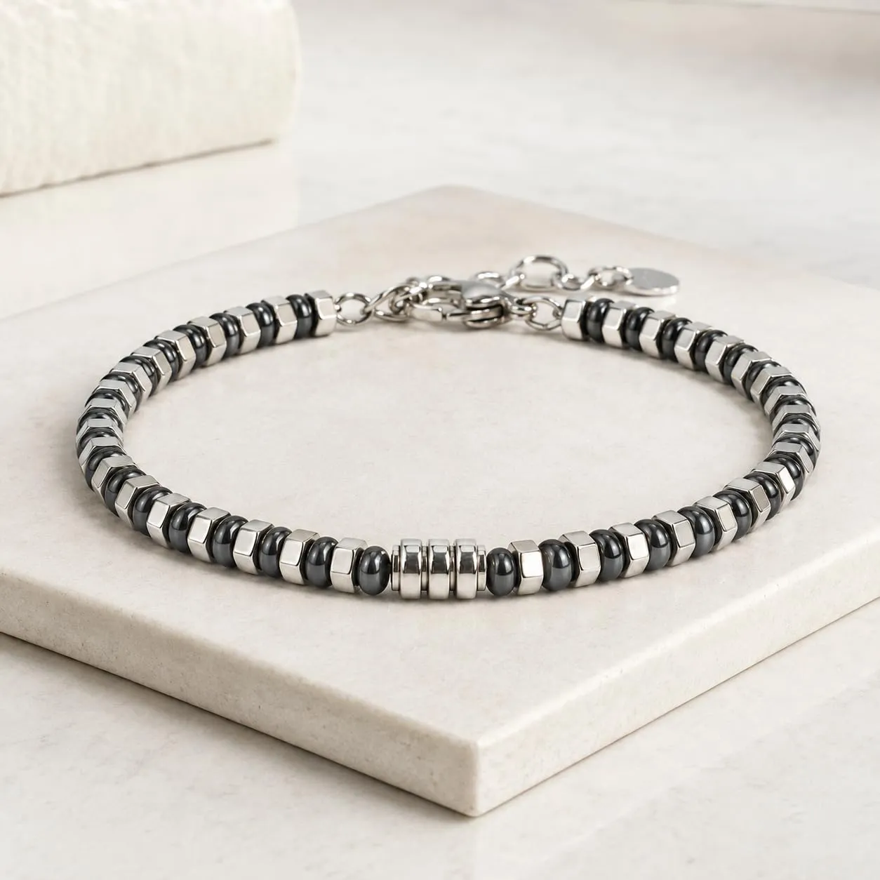 SAGA GIOIELLI Bracciale Uomo in Acciaio Inossidabile Regolabile 17,5 + 3,5 cm Grigio-Argento - immagine 3