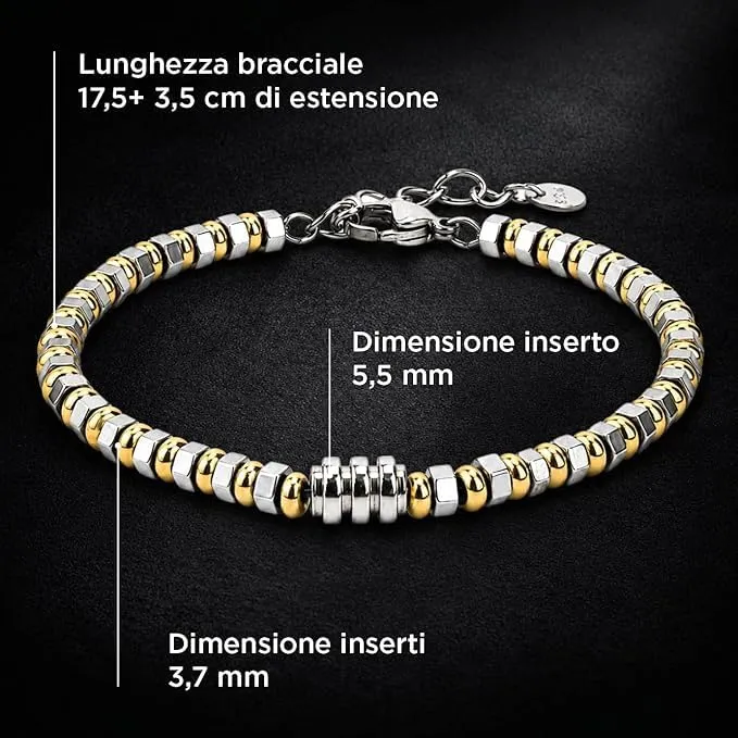 SAGA GIOIELLI Bracciale Uomo in Acciaio Inossidabile Regolabile 17,5 + 3,5 cm Grigio-Argento - immagine 4