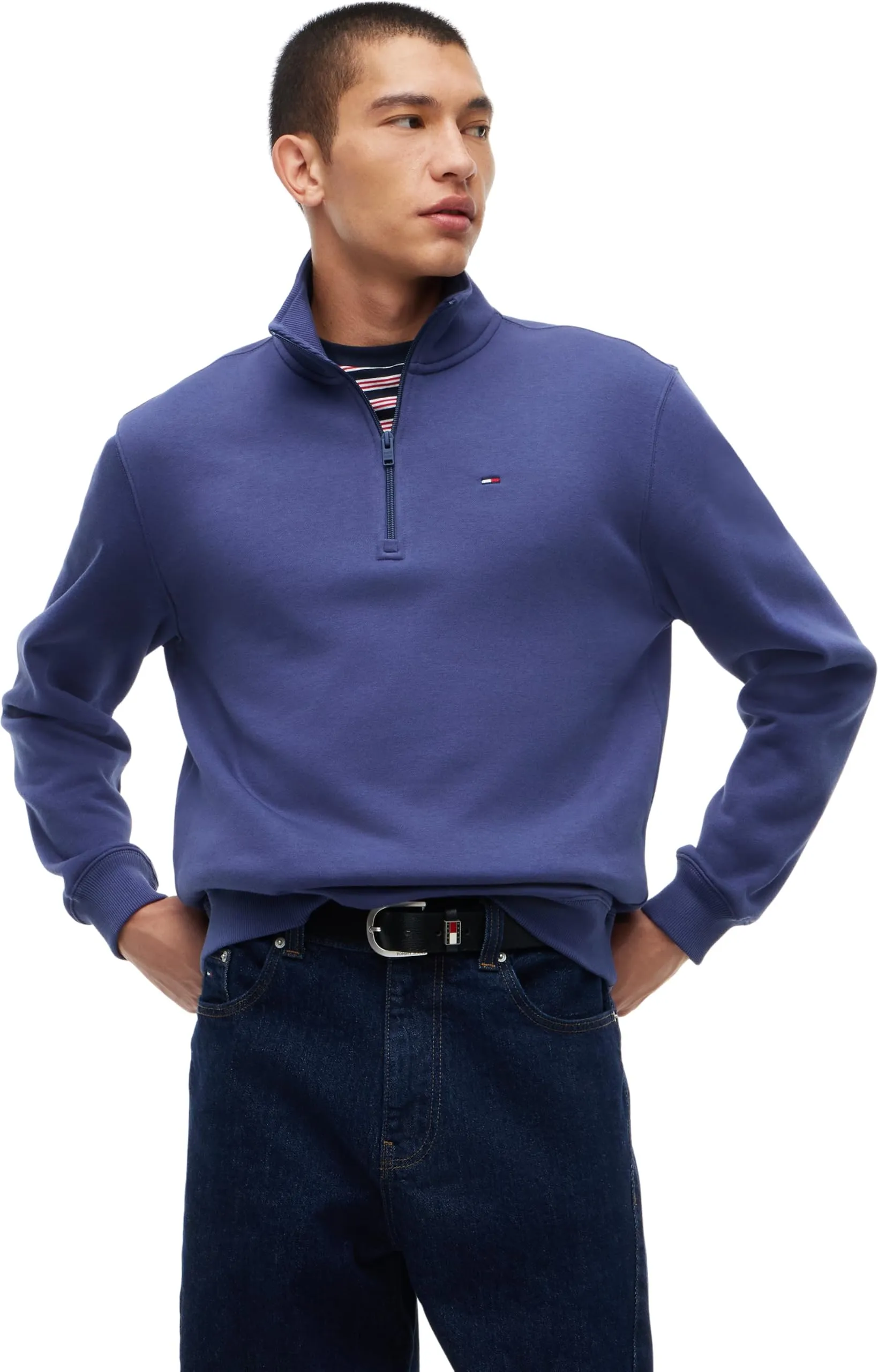 Tommy Jeans Felpa Uomo Mezza Zip, Blu Basic Navy, L - immagine 1