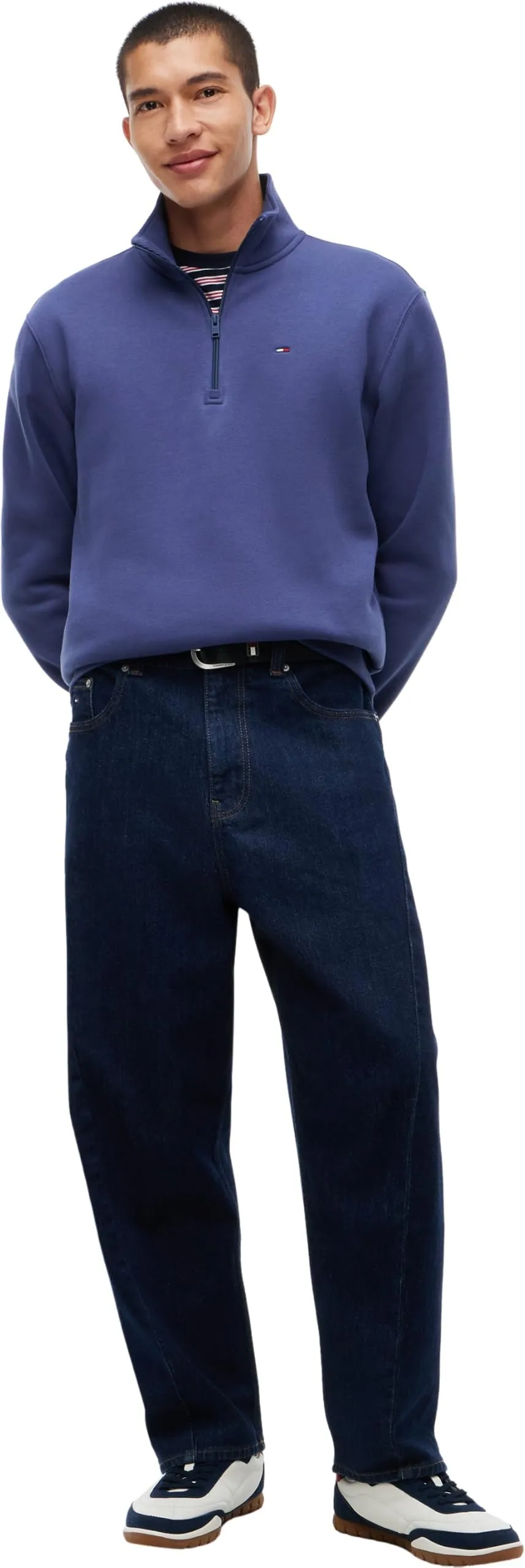 Tommy Jeans Felpa Uomo Mezza Zip, Blu Basic Navy, L - immagine 6