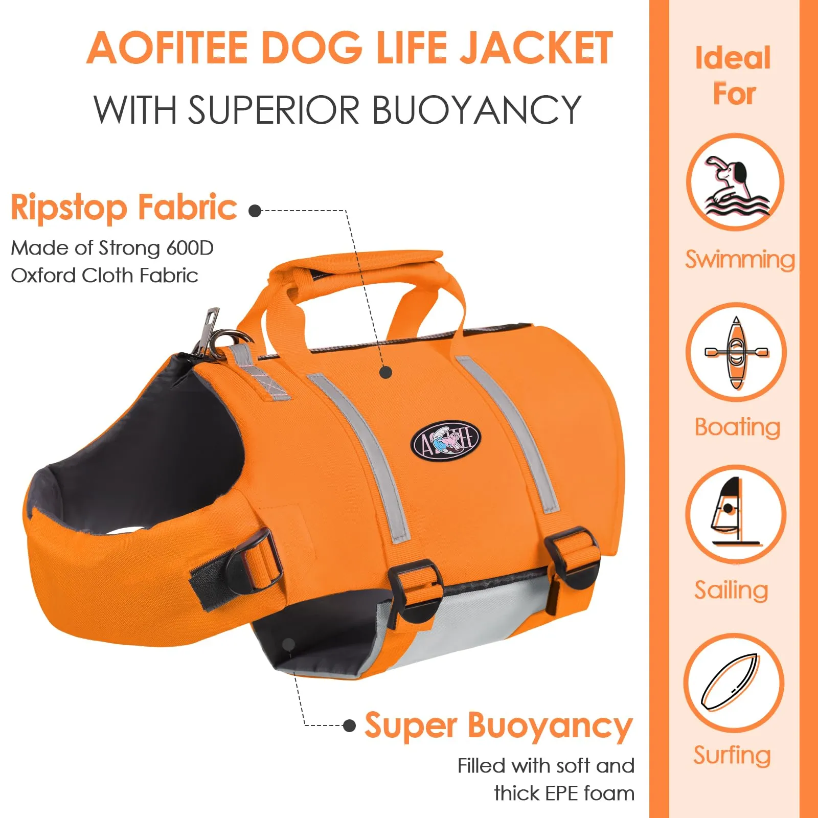 AOFITEE Giubbotto Salvagente per Cani, Arancione, Taglia M - immagine 6