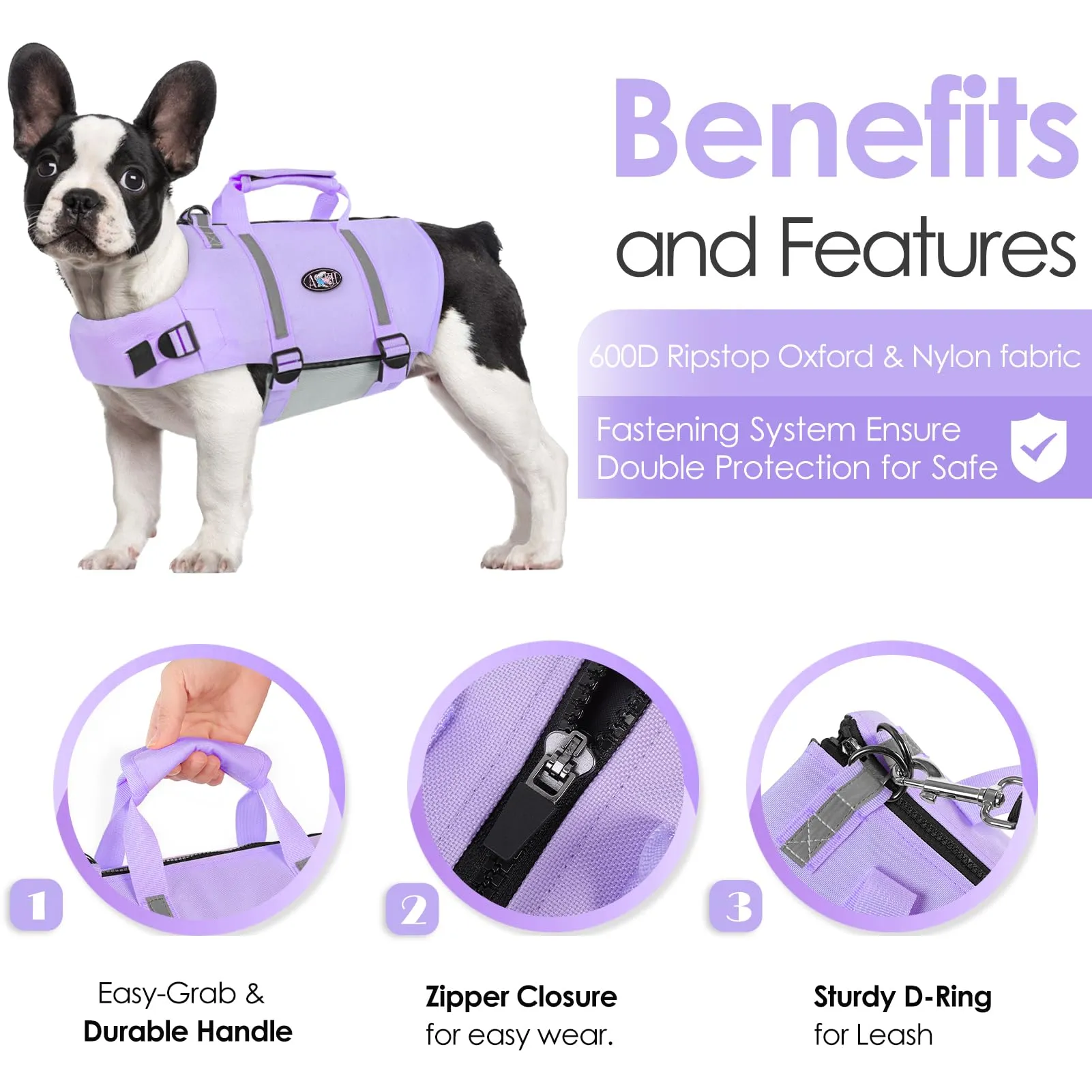 AOFITEE Giubbotto Salvagente per Cani, Viola, XS - immagine 3