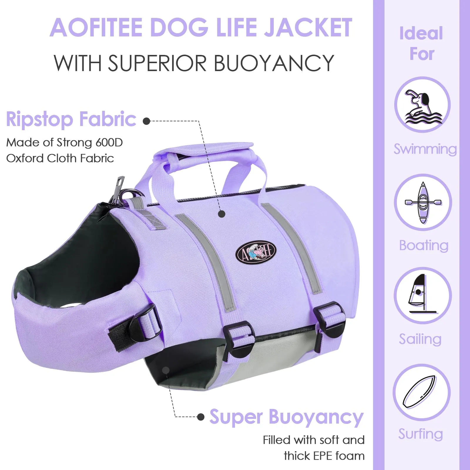 AOFITEE Giubbotto Salvagente per Cani - Viola, Taglia L - immagine 6