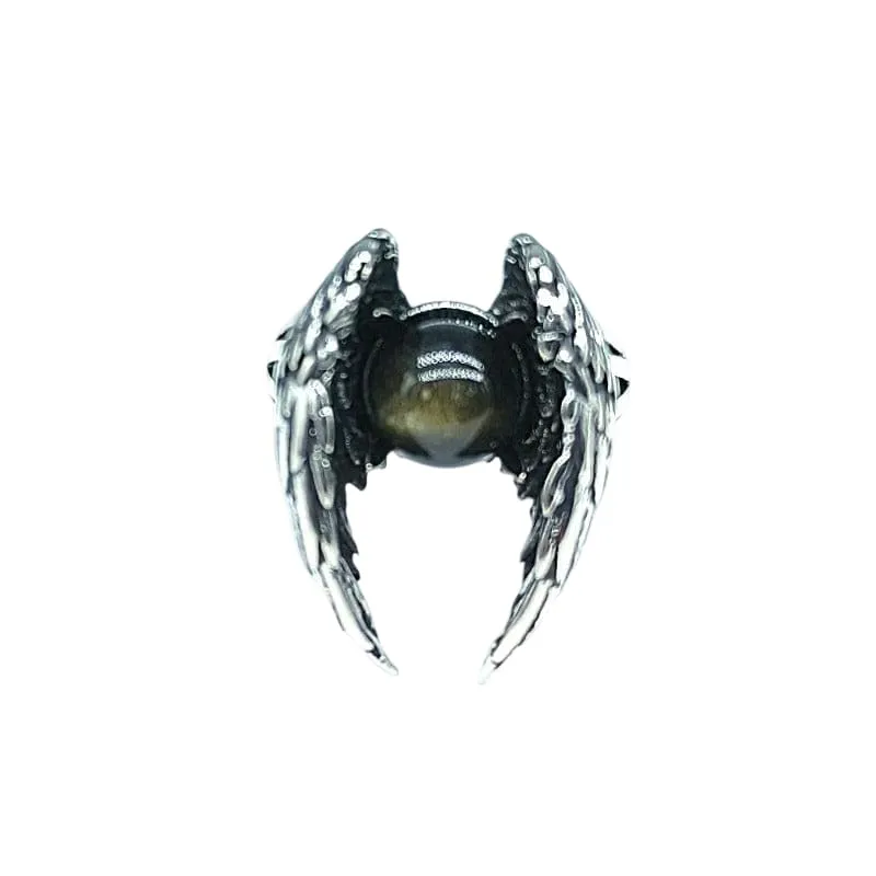 Generico Anello Regolabile in Pietra Dura Naturale Ali di Angelo Ossidiana Gold - immagine 3