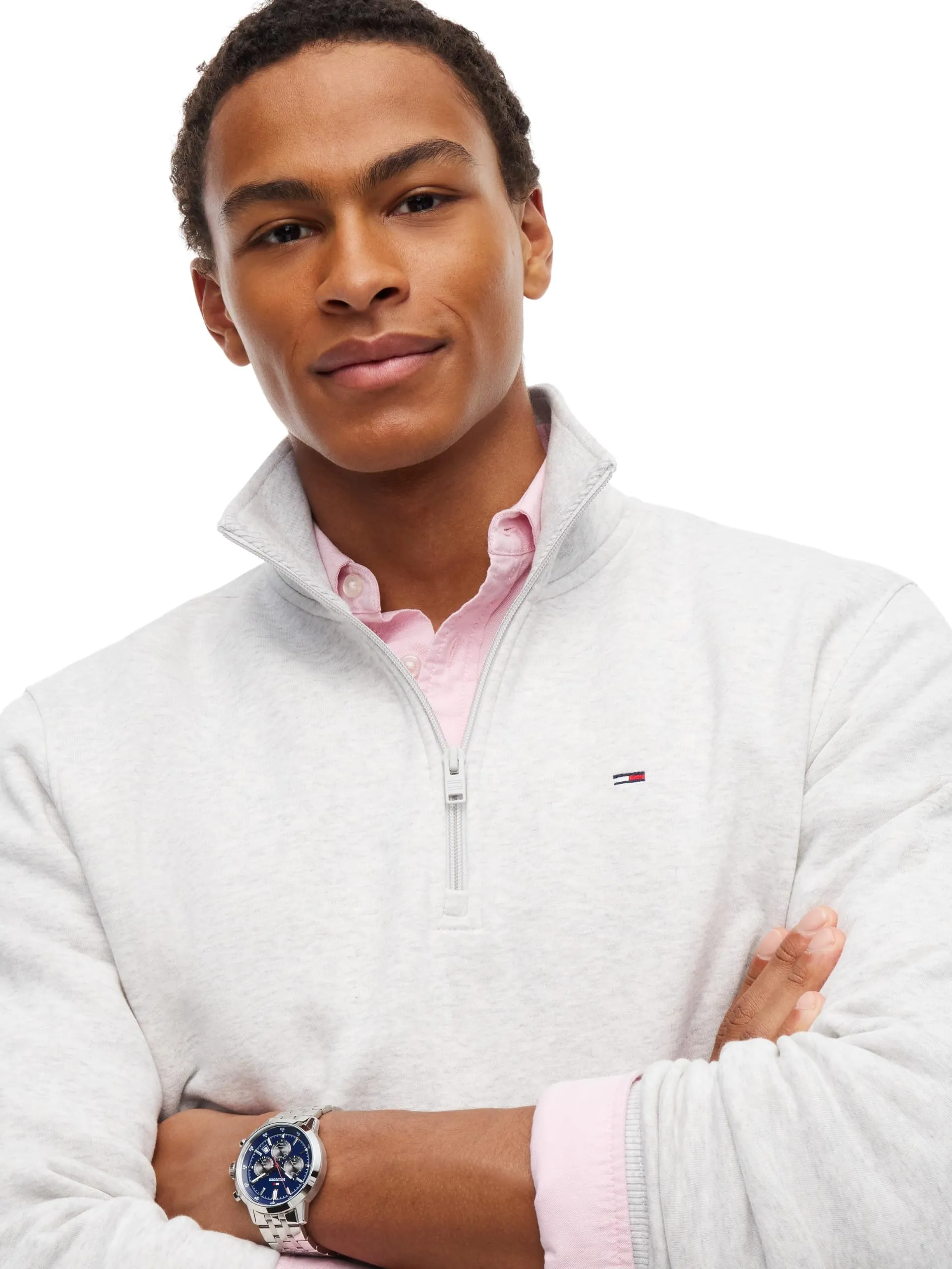 Tommy Jeans Felpa Uomo Mezza Zip, Grigio Ghiaccio, 3XL Plus - immagine 3