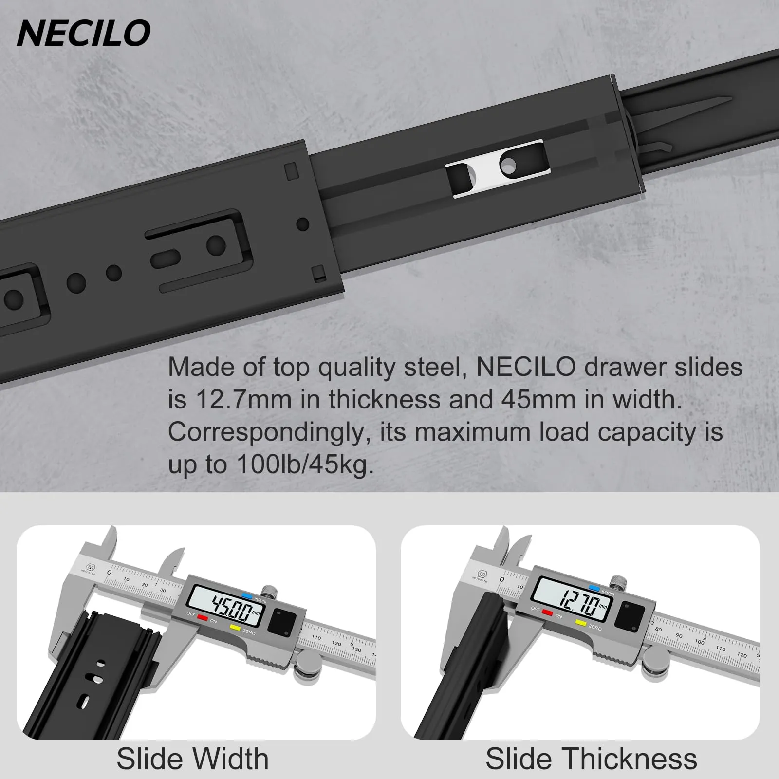 NECILO Guide Push-to-Open per Cassetti, 500 mm, Estrazione Totale, F45 - immagine 3