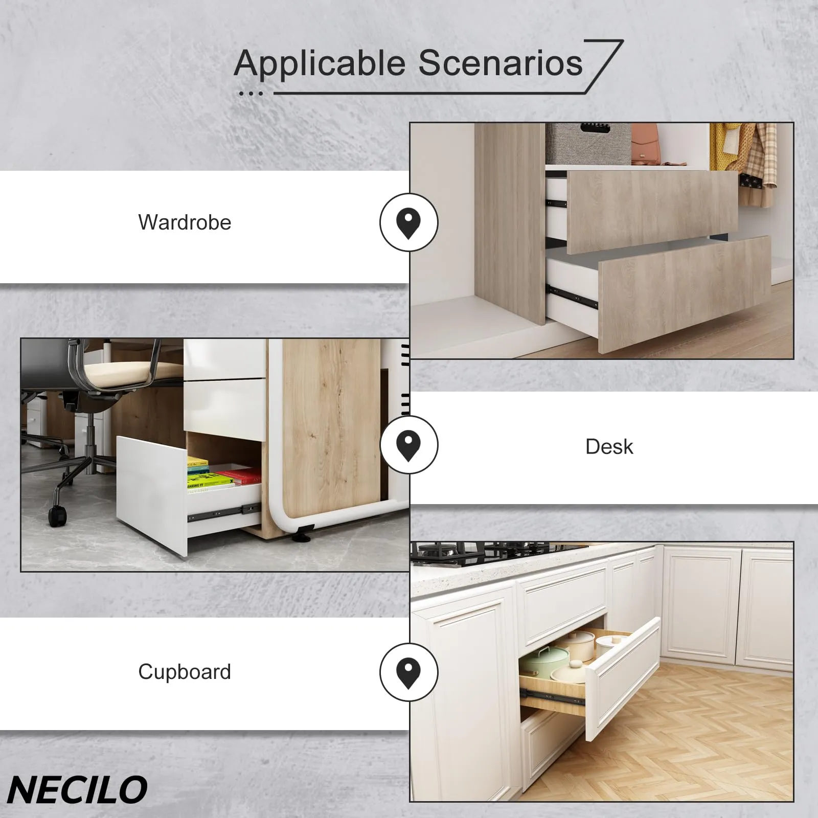 NECILO Guide Push-to-Open per Cassetti, 500 mm, Estrazione Totale, F45 - immagine 7
