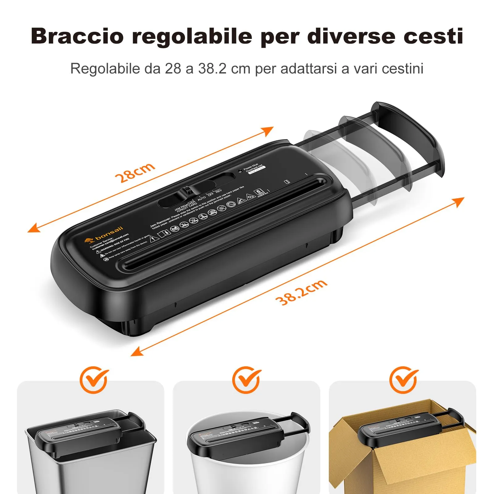 Bonsaii Distruggidocumenti a Strisce, 6 Fogli, Braccio Telescopico, S123-A - immagine 3