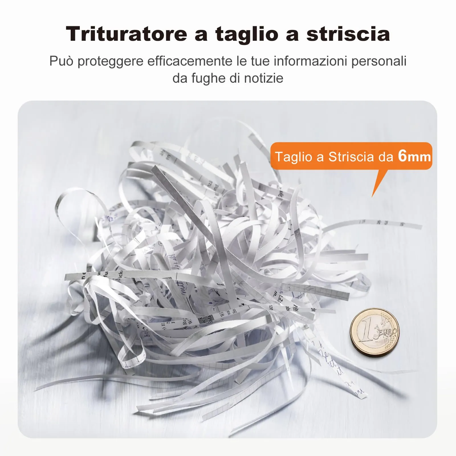 Bonsaii Distruggidocumenti a Strisce, 6 Fogli, Braccio Telescopico, S123-A - immagine 7