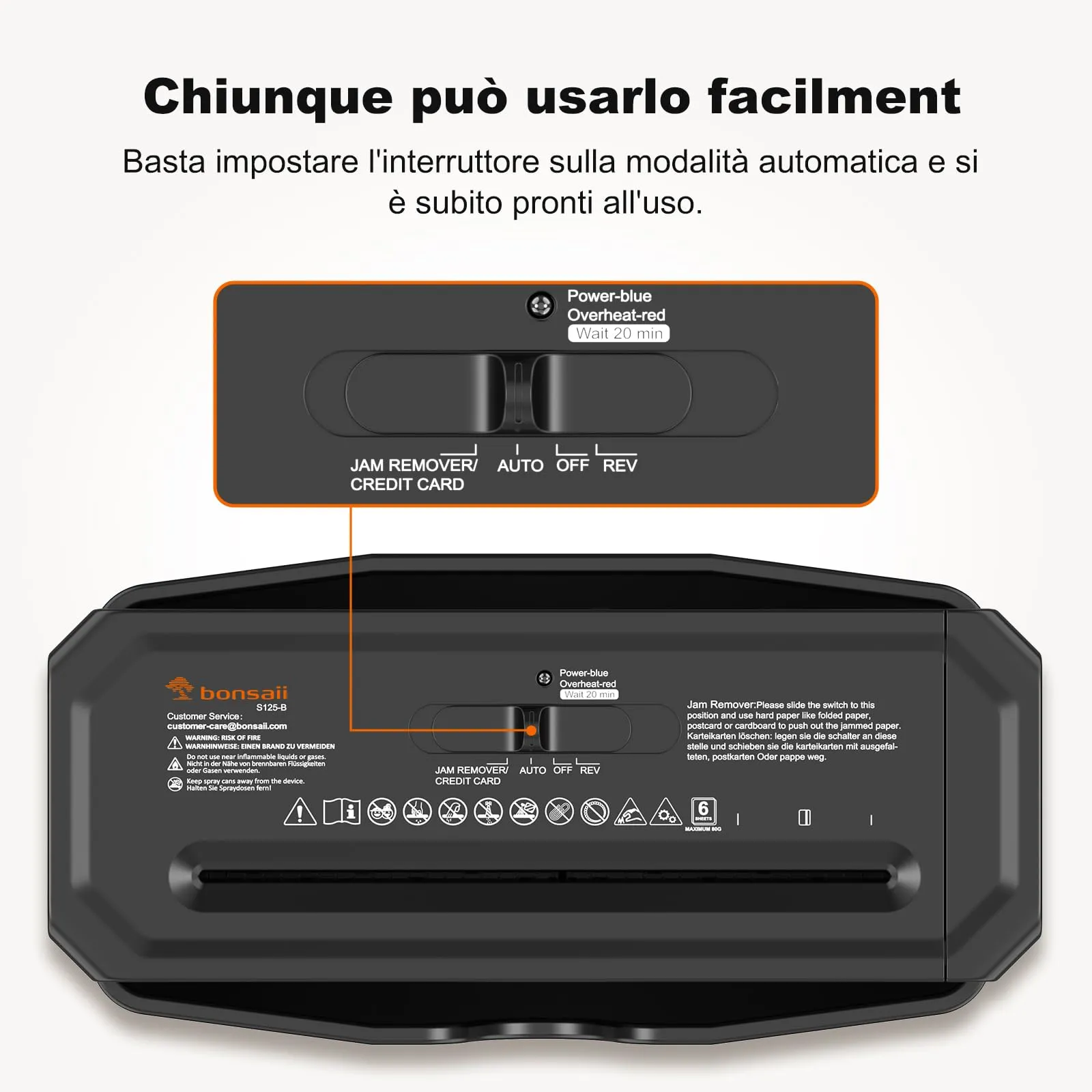 Bonsaii Distruggidocumenti 6 Fogli Taglio a Strisce, P2, 7L, Nero - immagine 5