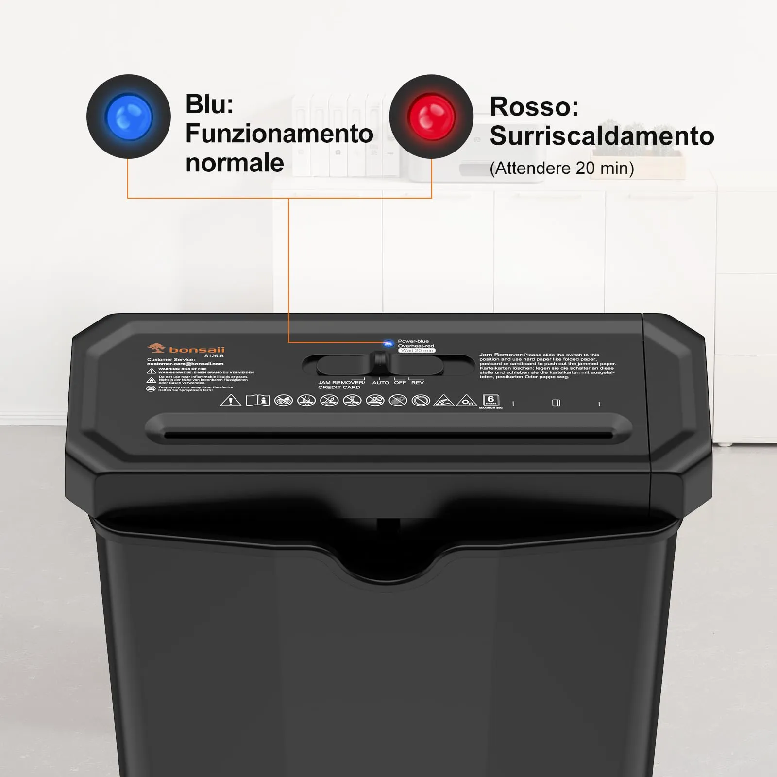 Bonsaii Distruggidocumenti 6 Fogli Taglio a Strisce, P2, 7L, Nero - immagine 6