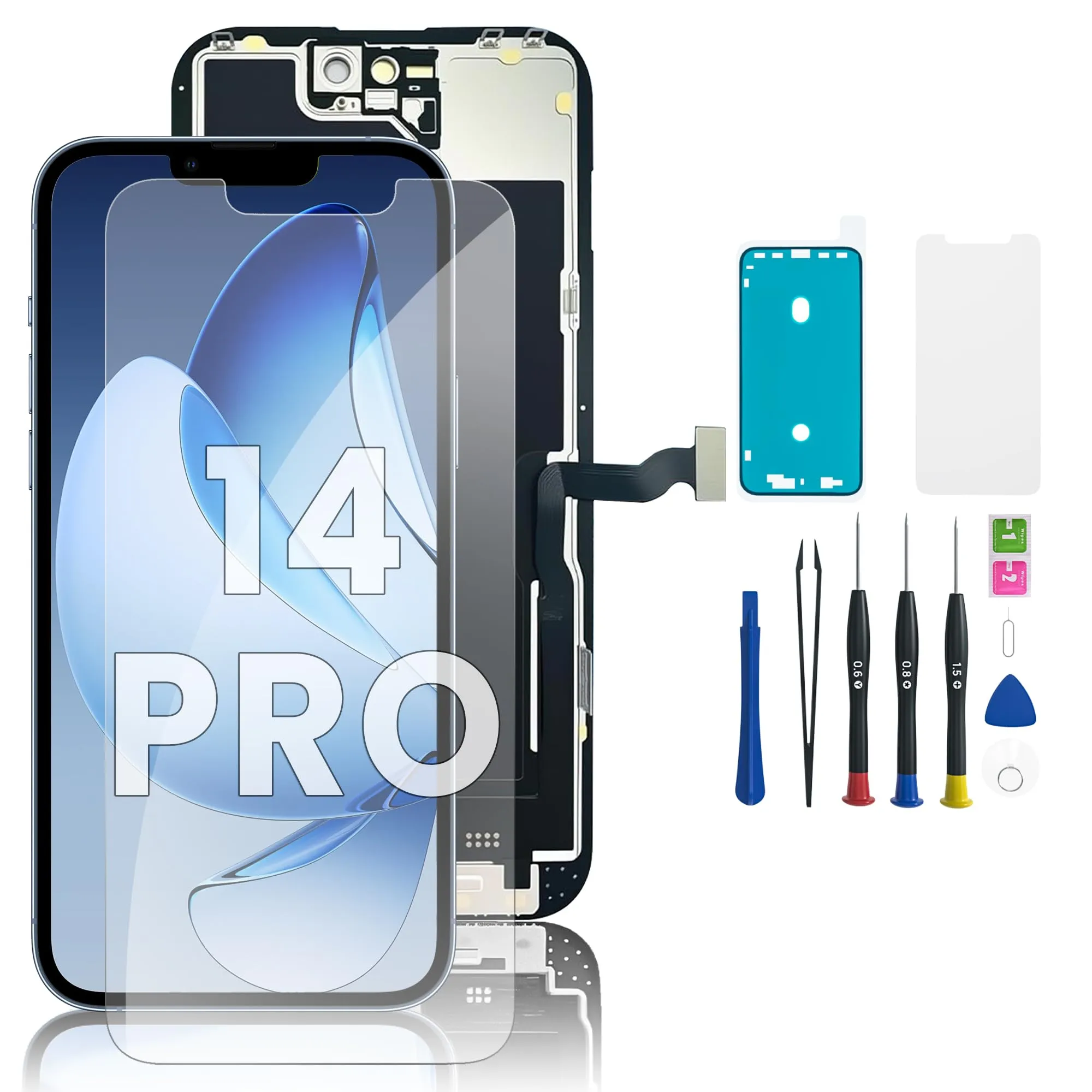 Hoonyer Set di Ricambio Display 3D Touch con Cornice e Digitalizzatore per iPhone 14 Pro 6.1'' con Strumenti di Riparazione e Protezione Schermo - immagine 1